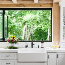 White Kitchen With Black Pass Through Window
