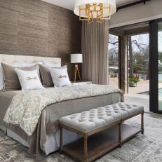 Brown Contemporary Bedroom With Tufted Bench