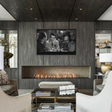 Gray Family Room With Gold Lamp