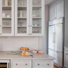 White Transitional Kitchen With Patterned Cabinets
