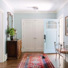 Blue Traditional Foyer With Red Rug
