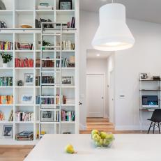 Open Plan Kitchen and Tall Bookshelf