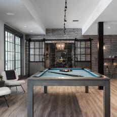 Silver Game Room With Blue Pool Table