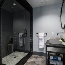 Gray Bathroom With Black Shower