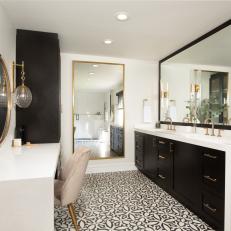 Black and White Contemporary Bathroom With Floral Floor