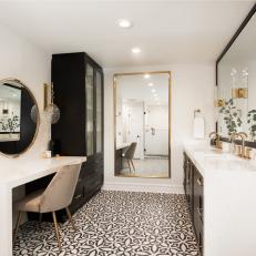 Black and White Main Bathroom With Dressing Table
