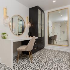 Black and White Dressing Table and Floral Floor