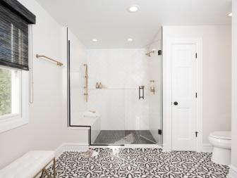 Black and White Main Bathroom With Black Shade