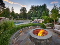 Recessed Patio with Round Stone Firepit