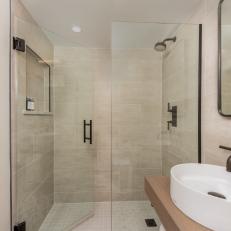 Brown Small Bathroom With Glass Shower