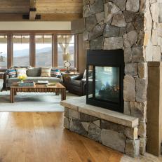 Rustic Living Room With Corner Fireplace