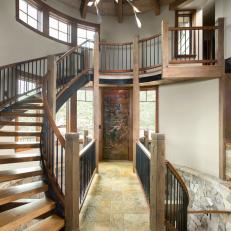 Circular Rustic Foyer With Stairs