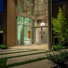 Modern Front Door and Exterior at Night