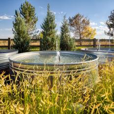Native Grasses and Trees Join Fun Water Feature in Farmhouse Outdoor Remodel
