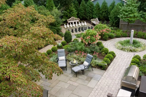 View of Garden and Chessboard From Above