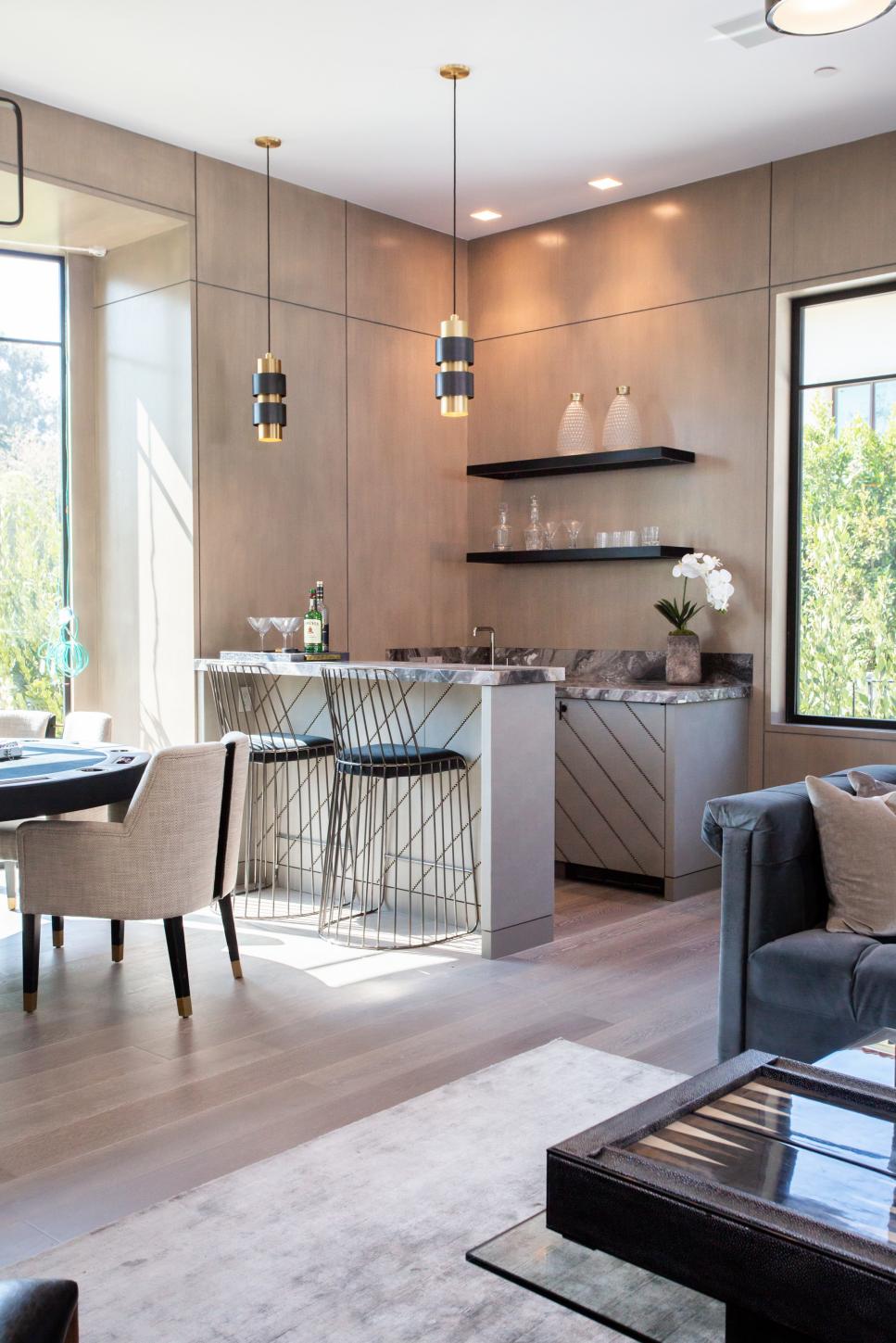 home bar and bar stools on Contemporary Black And White Home Bar Hgtv