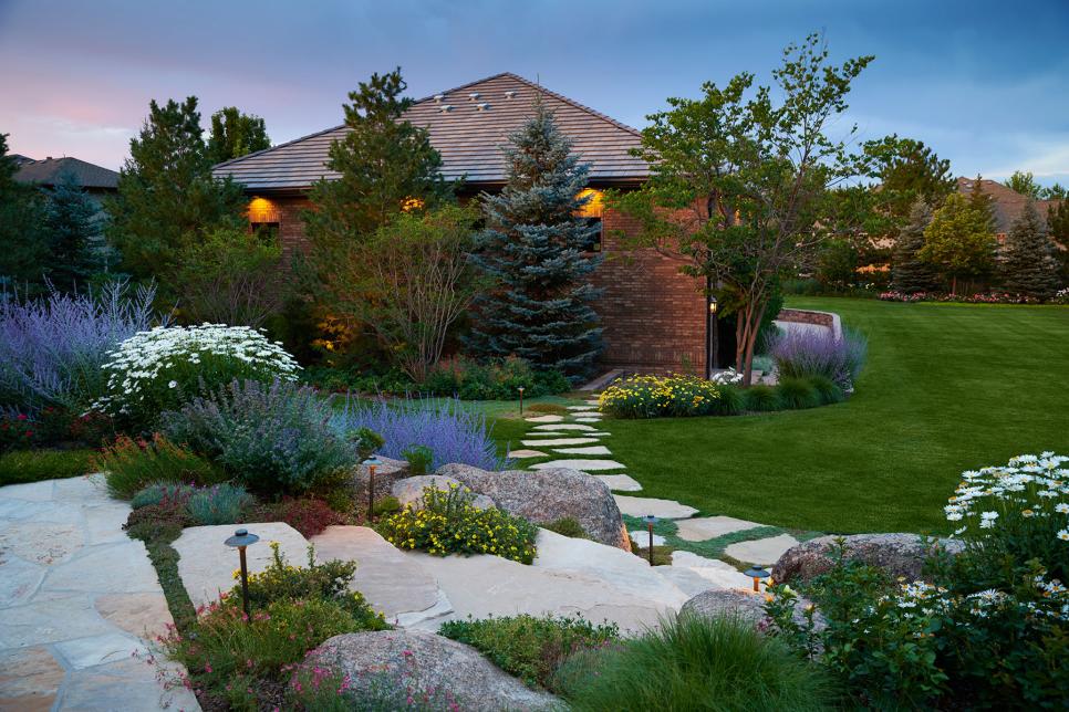 Naturalistic Landscape With Stone Steps, Colorado Backyard Landscaping