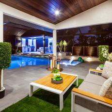 Modern Outdoor Oasis With Pool Lights