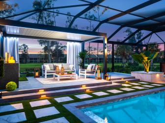 Indoor Pool, Modern Pergola With Seating, Views of Sunset from Deck