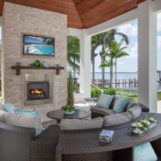 Covered Patio Area With Outdoor Fireplace