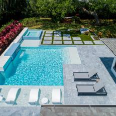 Aerial View of Modern Backyard and Pool