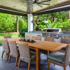 Transitional Covered Patio with Kitchen