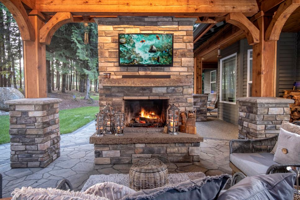 outdoor stone fireplace