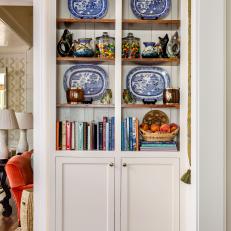 Traditional Built-In White Cabinet With Blue Transferware 