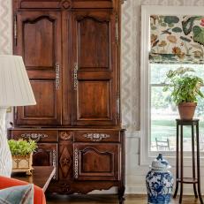 Antique Buffet du Corps in Traditional Family Room 