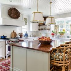 Traditional White Kitchen With Green Custom Island 