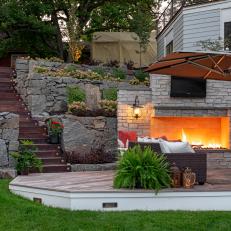 Backyard With Patio and Fireplace