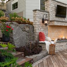 Patio With Boulder Retaining Wall