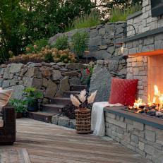 Stacked Stone Fireplace With TV