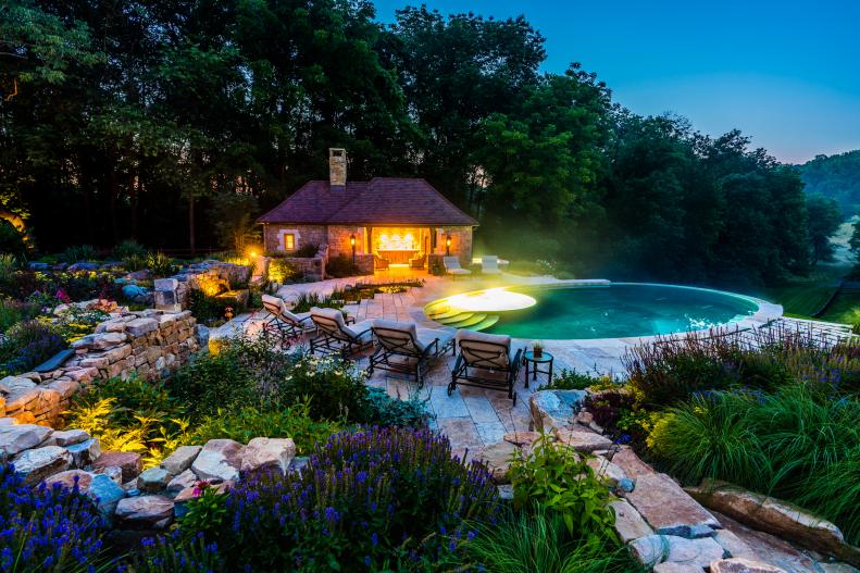 Garden and Pool at Night