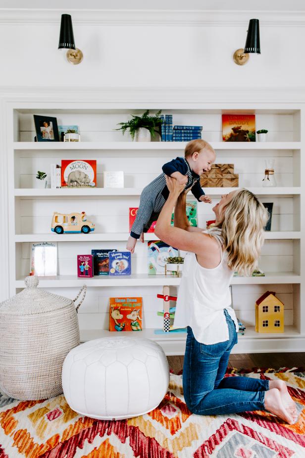 Transitional Playroom With White Pouf HGTV