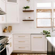 White Transitional Kitchen With Woven Shade