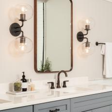 Bathroom Mirror and Glass Sconces