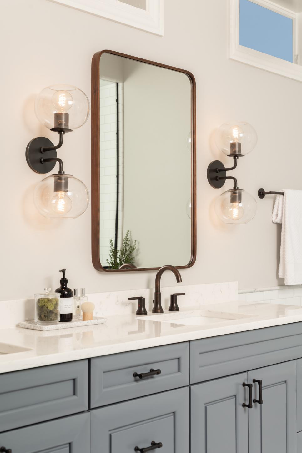 Bathroom Mirror and Glass Sconces