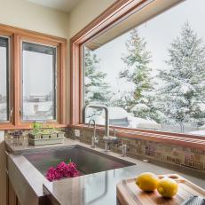 Craftsman Kitchen With Snowy View