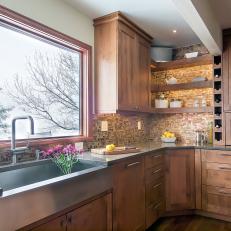 Brown Craftsman Kitchen With Apron Sink