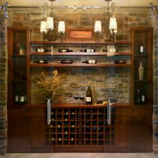 Mediterranean Wine Cellar With Sliding Glass Door