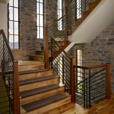 Rustic Stairs With Carpet Tops