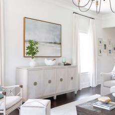 White Transitional Living Room With Cabinet