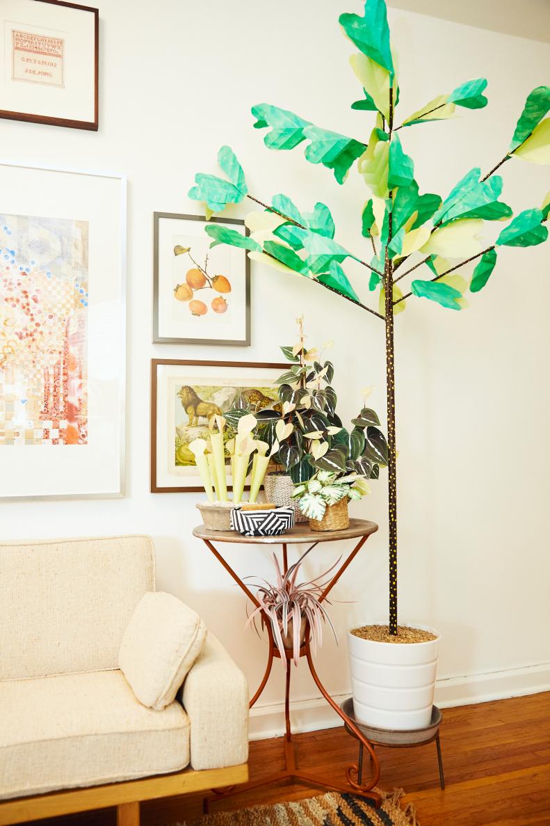 First Paper Plants Ever Made Displayed In Living Room Beside Sofa