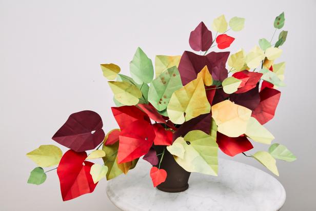Red, Green, Yellow and Burgundy Paper Plant Styled in Vase