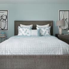Blue Transitional Bedroom With Gray Bed