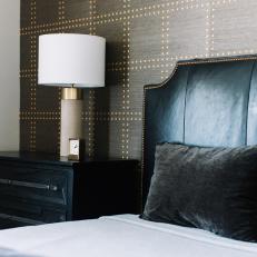 Gray Bedroom With Brass Rivet Wallpaper