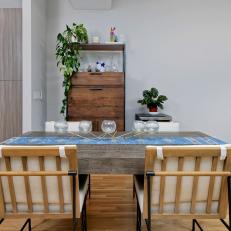Open Plan Dining Room With Blue Runner