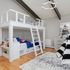 Gray Contemporary Kids Room With Striped Teepee