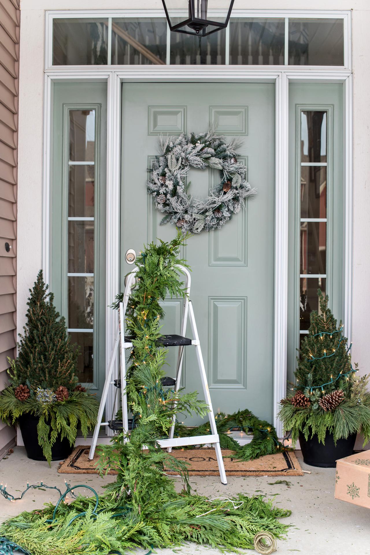 Hard Working Prayer Progeny Christmas Garland Around Front Door Peck 